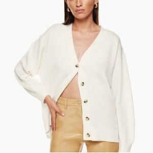 Aritzia Wilfred Storybook merino wool Cream Button-Up Cardigan size medium
